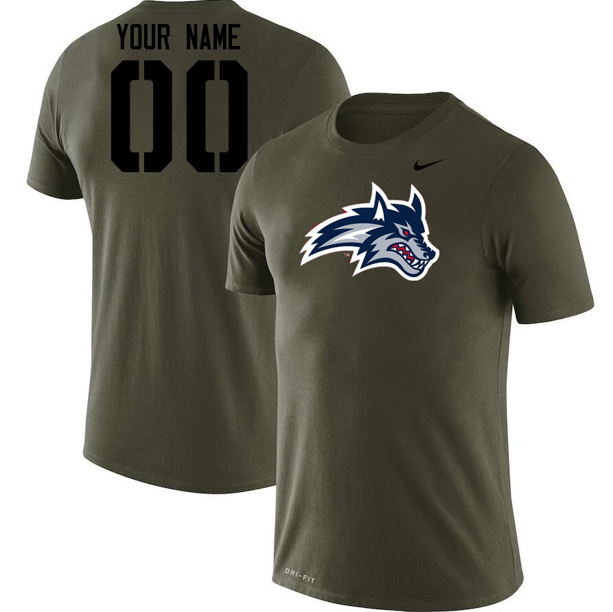 Custom Stony Brook Seawolves Name And Number T-Shirts-Olive